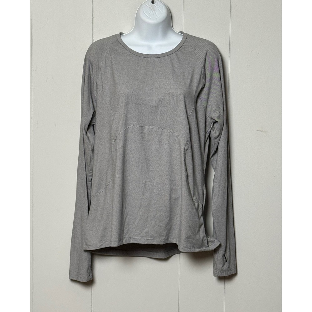 Spyder Active Grey Striped Long Sleeve Running Top Thumbholes Zip Pocket Sz XL